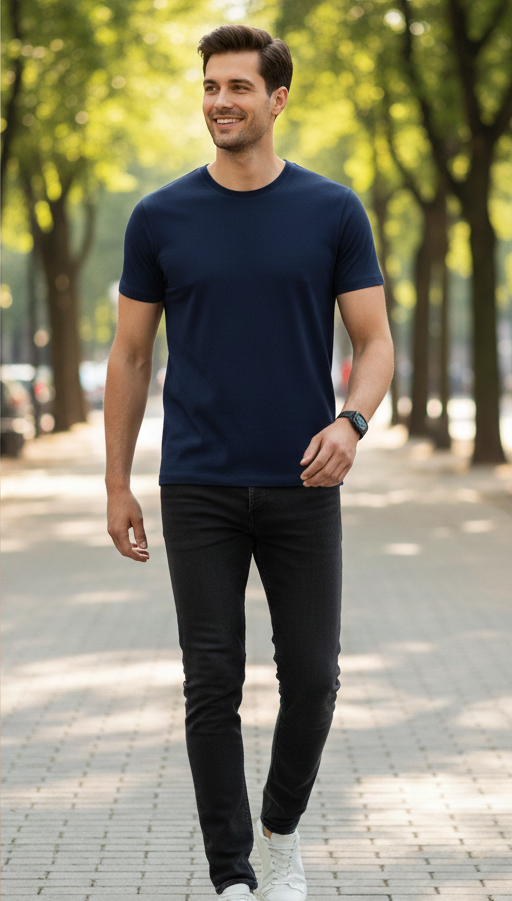 Men's Everyday Comfort Premium Cotton Blend T-Shirt – Navy Blue